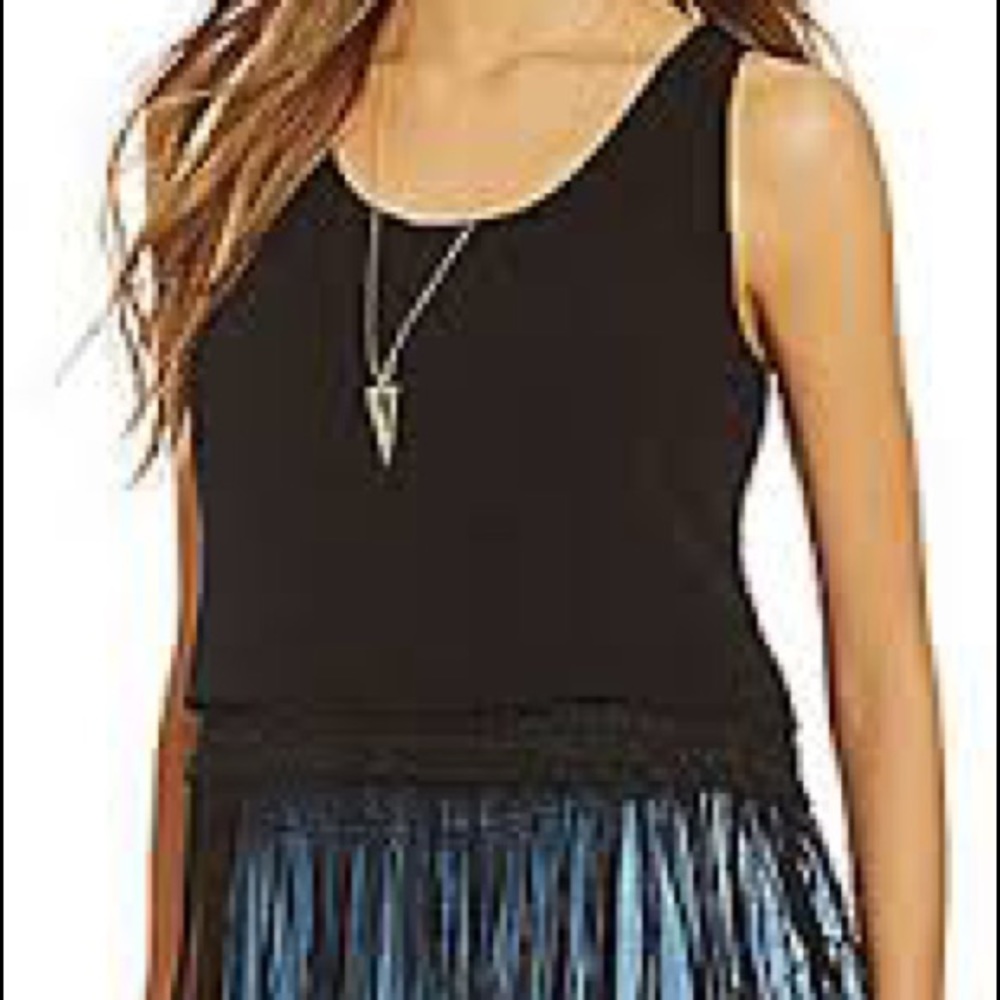 Medium Black Crop Top with Fringe Anthology